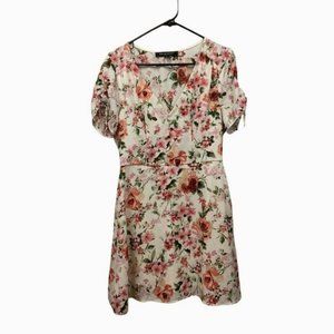 Ash & Violet Womens Mini Dress Size L V neck short sleeve Fit and flare floral r